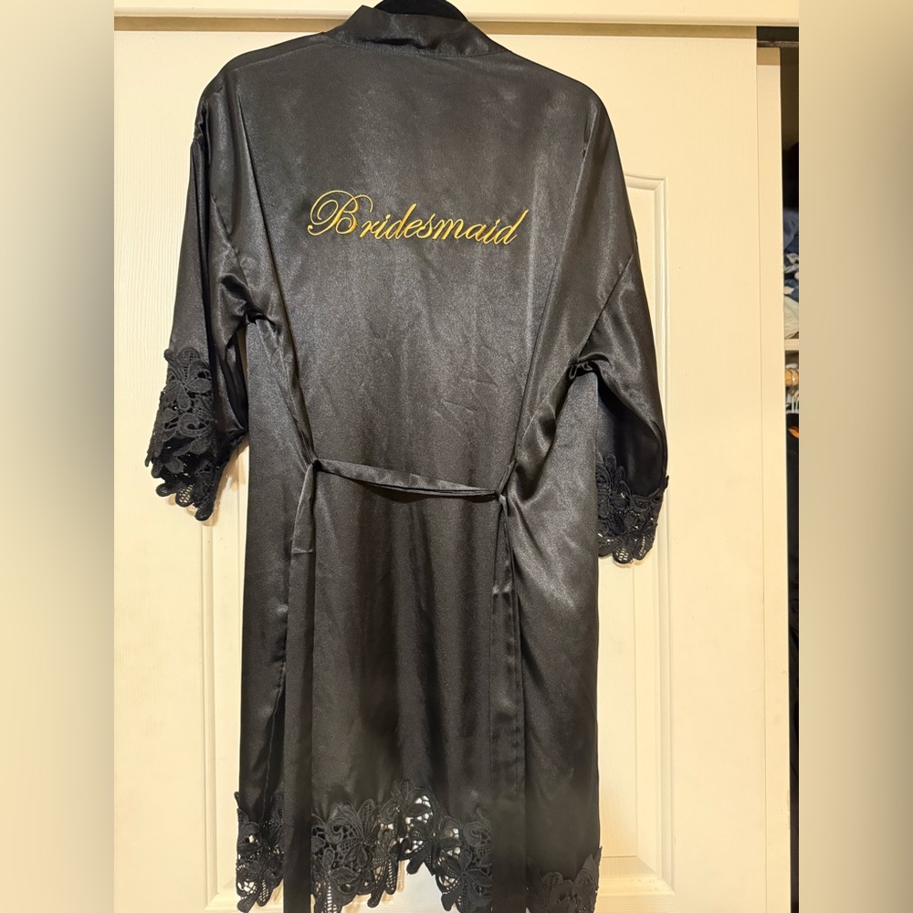 Black Bridesmaid Satin Robe with lace